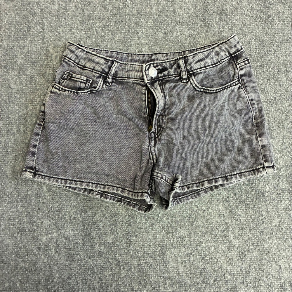 H&M Denim Shorts Girls 14 Faded Black Acid‎ Wash High Waist Relaxed